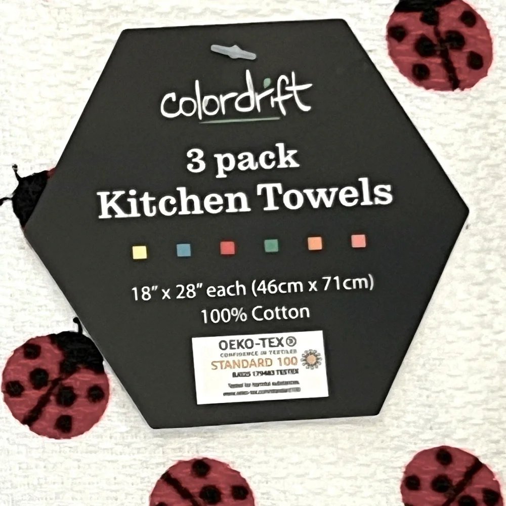 Colordrift - ‘Lucky Ladybugs’  🐞 dish towels (3). NWT.